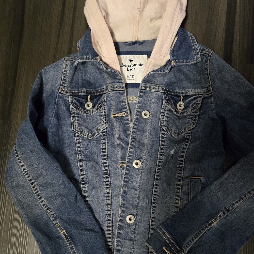 Abercrombie Kids Pink Hooded Blue Jean Jacket